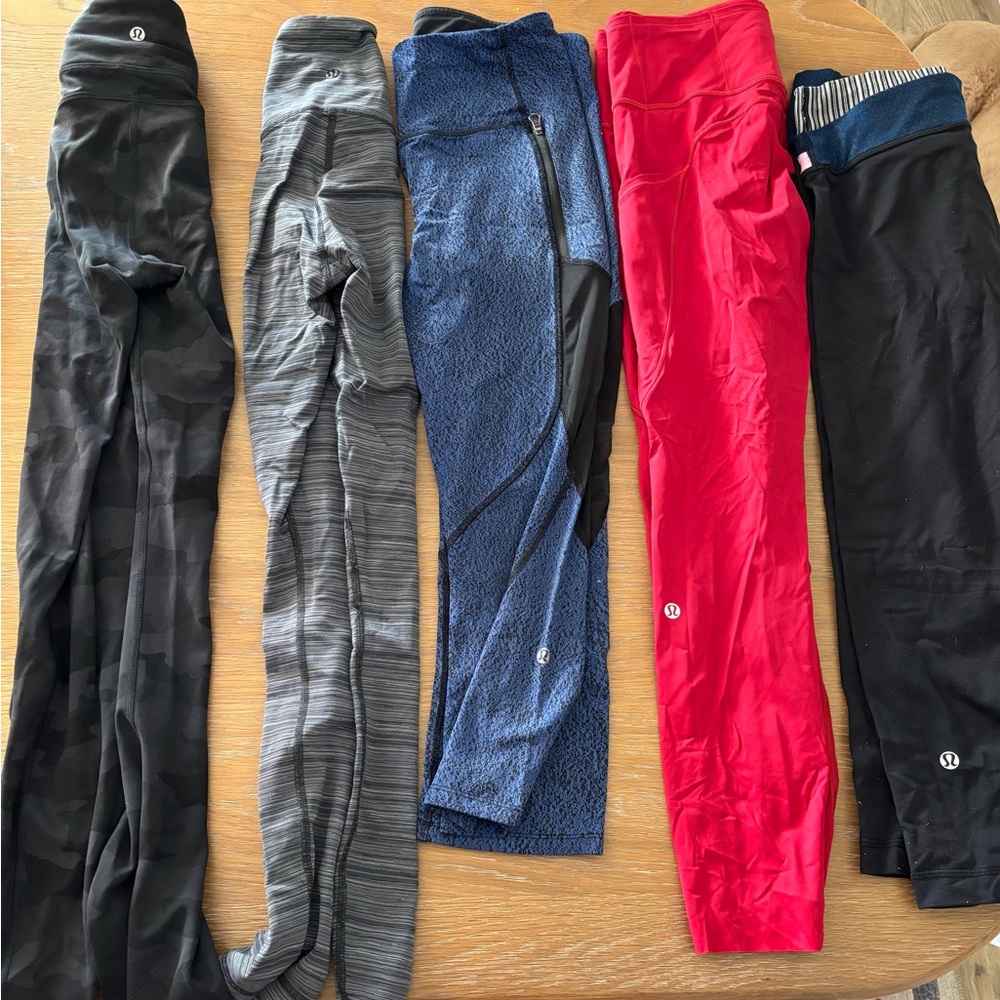 lululemon athletica Women's Leggings Set of 5 - Black, Gray, Blue, Red